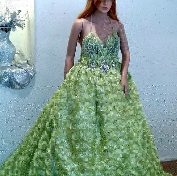 GEMMA 3D Apple Green Rosette Wedding Ballgown Set - Picture 5 of 8